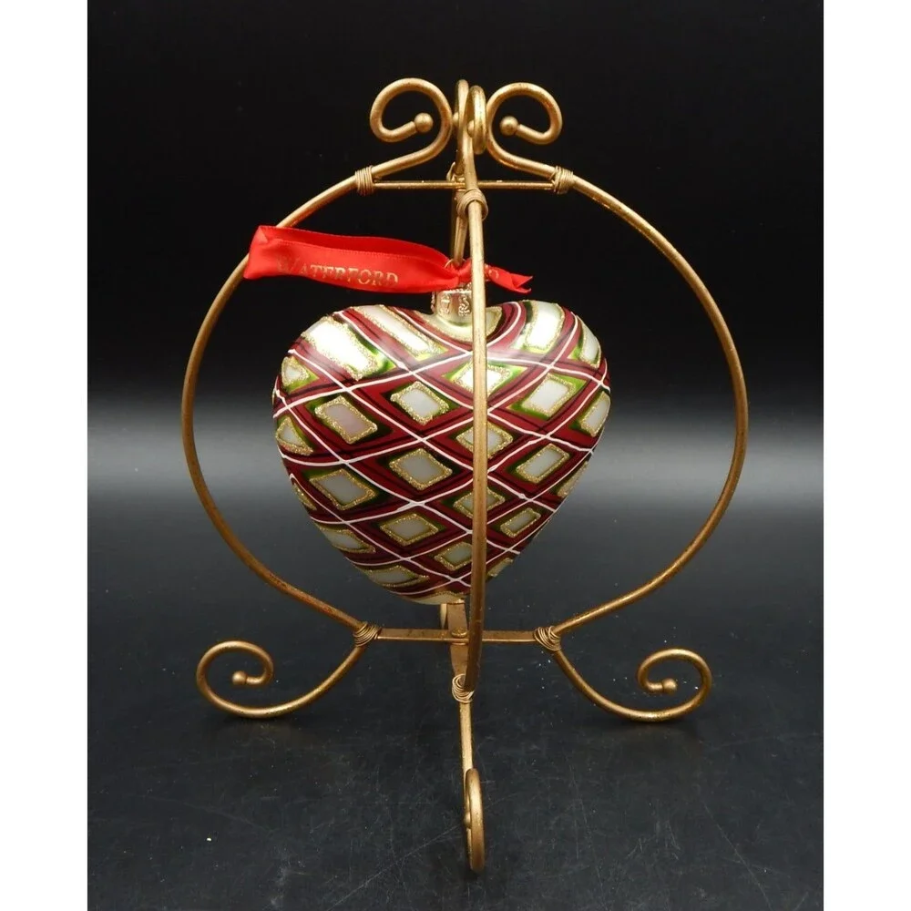 Waterford Holiday Heirlooms Plaid Heart Large Ornament Christmas 153809 Hanger